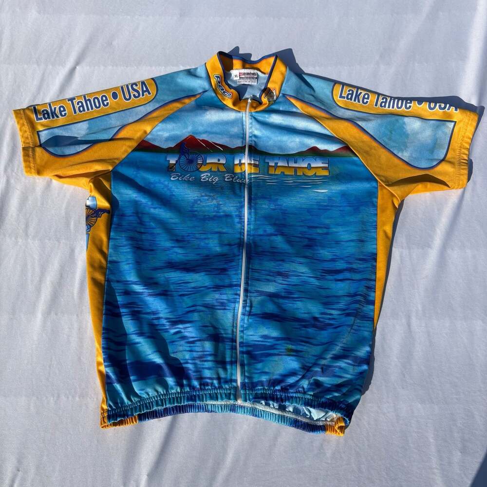 Pace Sportswear Tour De Tahoe Bike Big Blue Full Zip Cycling Jersey Men's XL